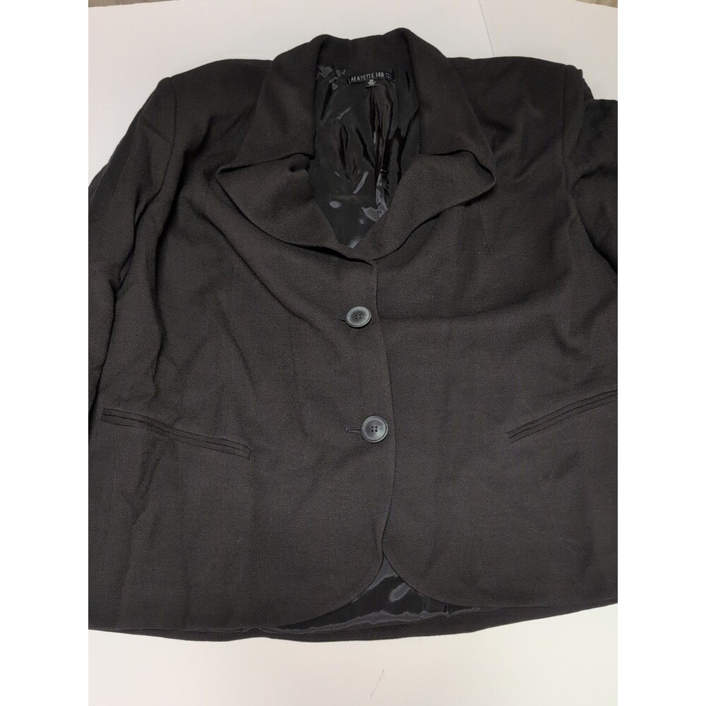 Lafayette 148 Jacket Blazer Size 22 Black‎ Viscose Wool 2-button Lined Ruffled